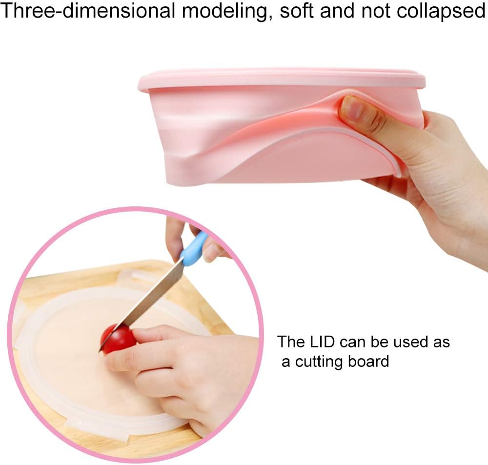 Silicone Foldable Food Container With Lid, Microwave Friendly Silicone Food Container, Silicone Folding Bento Lunch Box