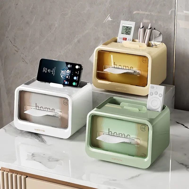 Home Tissue Box, Multifunctional Storage Tissue Box, Modern Style Handkerchief Box, Tissue Paper Dispenser, Storage Napkin Case Organizer, Wet Wipes Decoration Box, Tissue Box Holder with Stationery Remote Control Box, Multipurpose Scarves Box