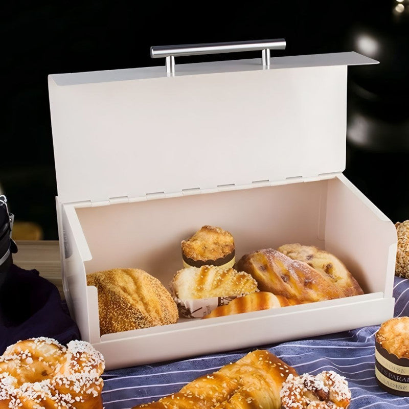 Luxury Metal Bread Storage Box, Countertop Bread Storage Container, Roll Top Bread Box with Stainless Steel Handle