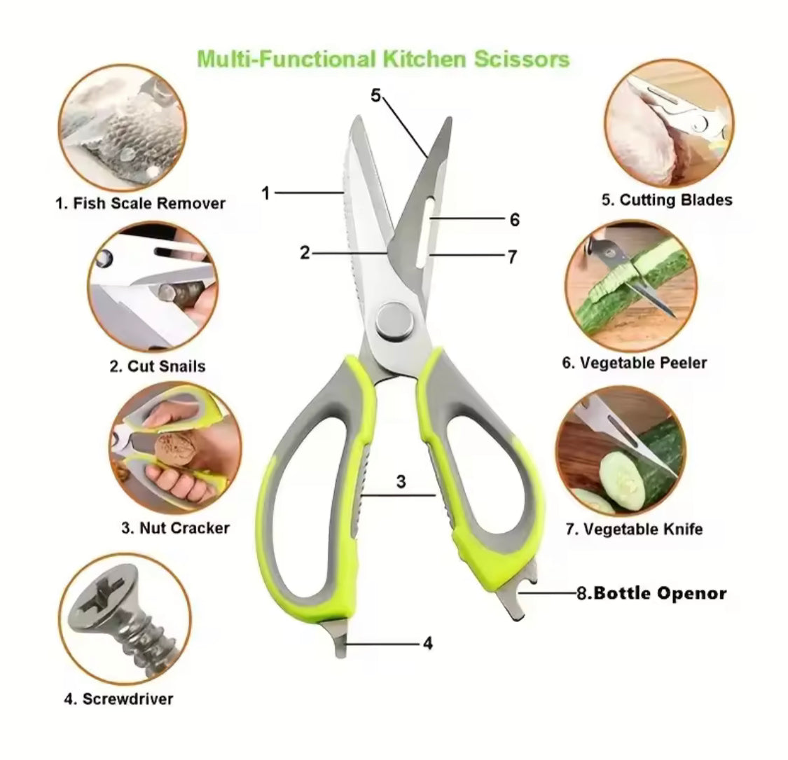 6 In 1 Multifunctional Kitchen Scissors, BBQ Meat Cutting Scissors, Kitchen Food Scissors