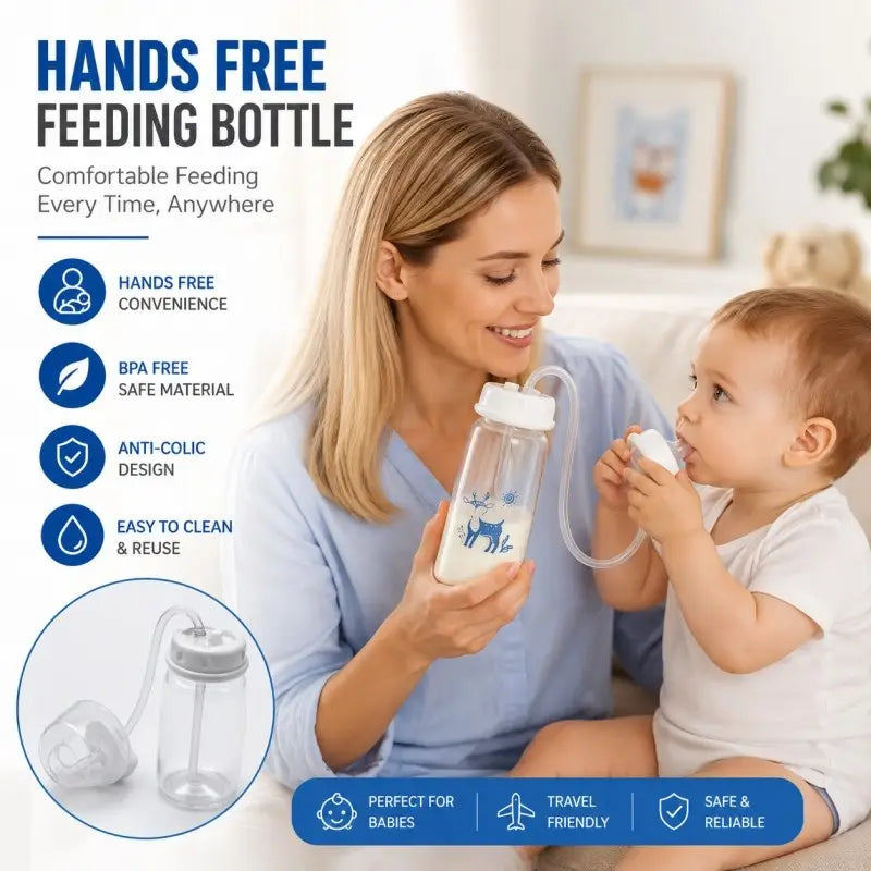 Hands Free Baby Feeding Bottle, Anti Colic BPA Free Nursing Bottle with Silicone Tube, Self Feeding Baby Milk Bottle