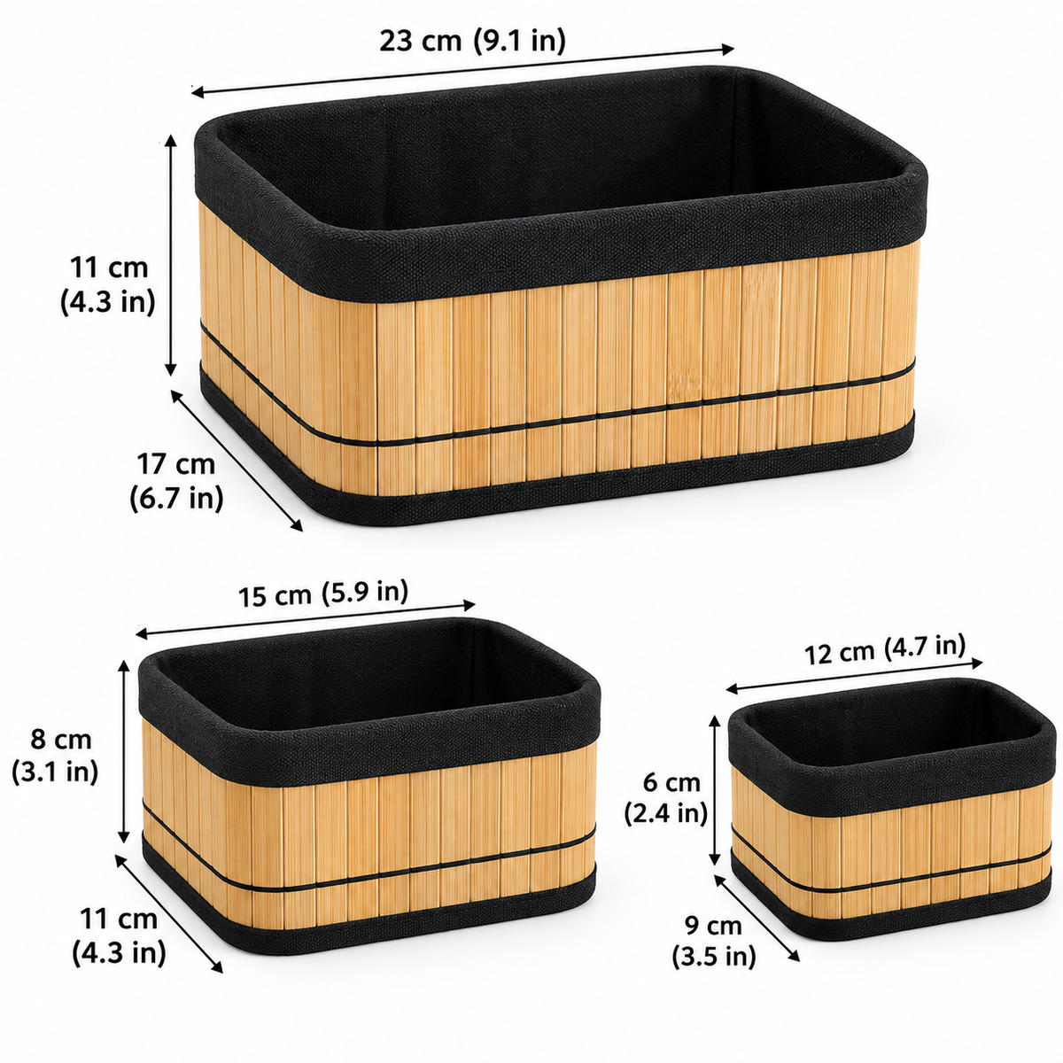 3pcs Bamboo Storage Basket Set, Bamboo Vanity And Bathroom Organizer Set, Multipurpose Bamboo Organizer Baskets