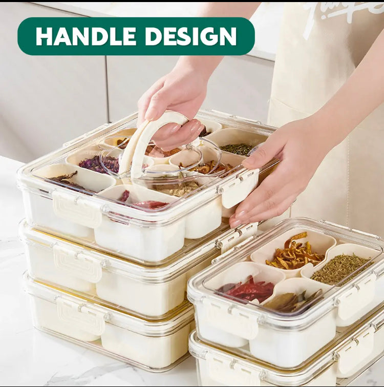Portable Spice Box Food Container, 8 Compartments Divided Serving Tray With Lid, Luxury Spice Storage Box