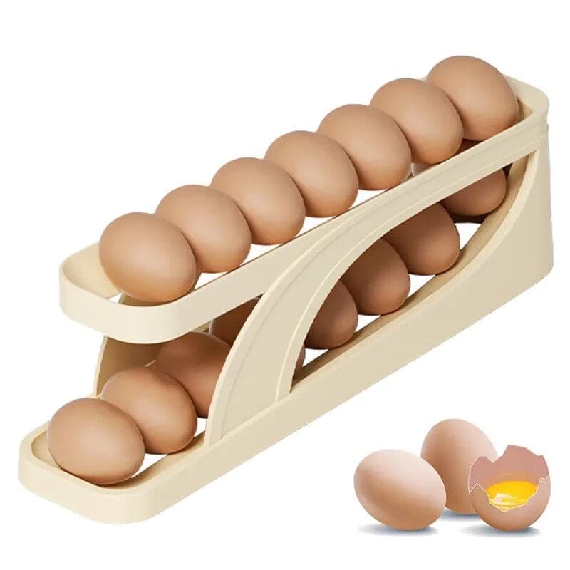 Automatic Scrolling Egg Rack, Refrigerator Egg Dispenser For Kitchen, Double Layer Egg Dispenser, Roll Down Counter Top Egg Holder, Smart Rolling Egg Storage Tray