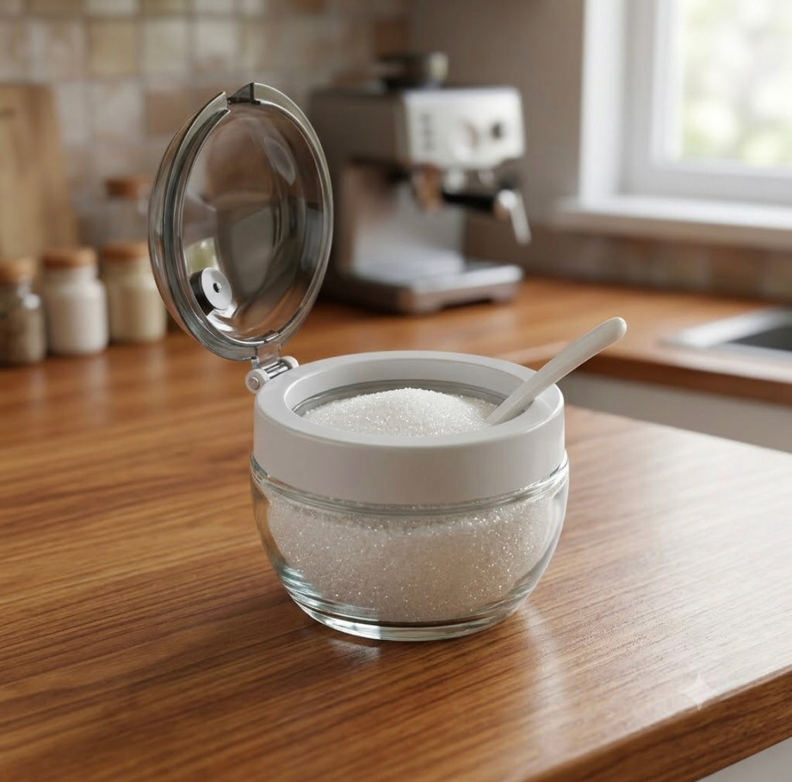 Durable Glass Sugar Bowl, Transparent Kitchen Sugar Pot, Multifunctional Food Storage Jar
