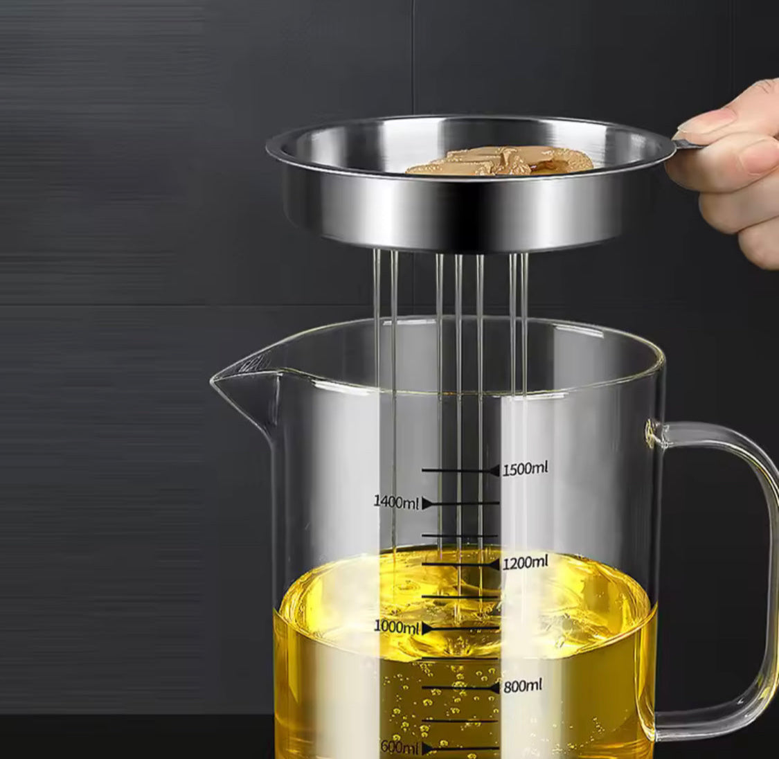 Transparent Glass Oil Filter Jar With Scale, Filter Oil Storage Tank, Oil Filter Pot, Filter Oil Pot With Stainless Steel Fry Strainer, Oil Container Jar, Glass Oil Kettle
