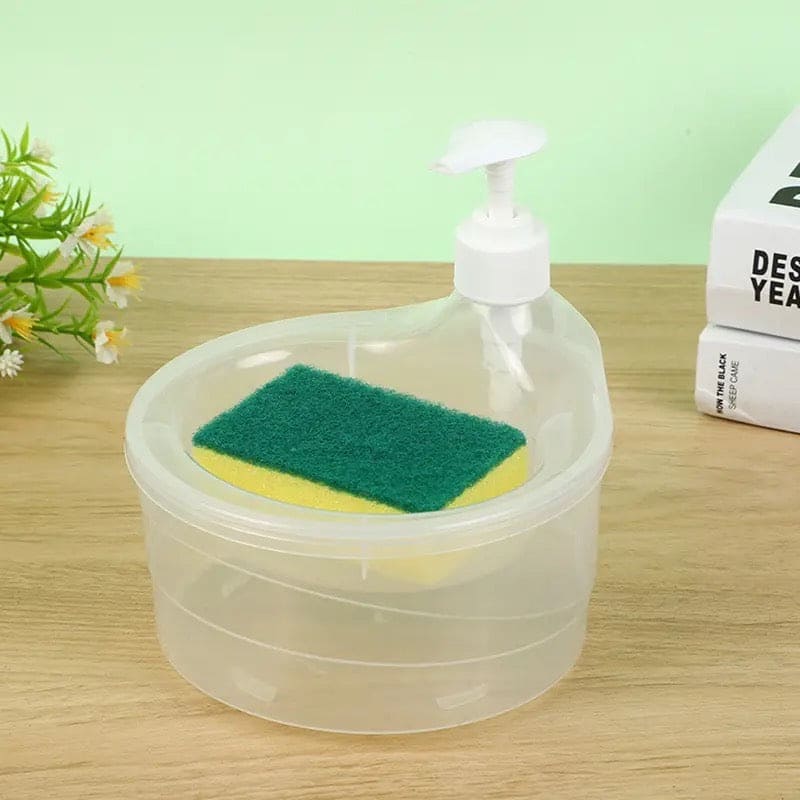 Press Cleaning Liquid Container, Soap Dispenser With Sponge Holder, Kitchen Liquid Dispenser Press Box, Press Soap Outlet Box Sponge Dispenser, 800ml Manual Sink Dish Washing Soap Dispenser, 2 in 1 Design For Kitchen