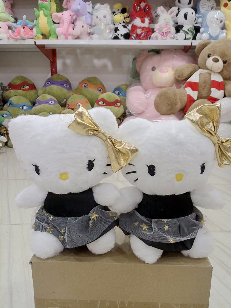 25cm Hello Kitty Cat Plush Toy, Black And Gold Series Cat Stuffed Pillow For Kids, Adorable Animal Stuffed Toy