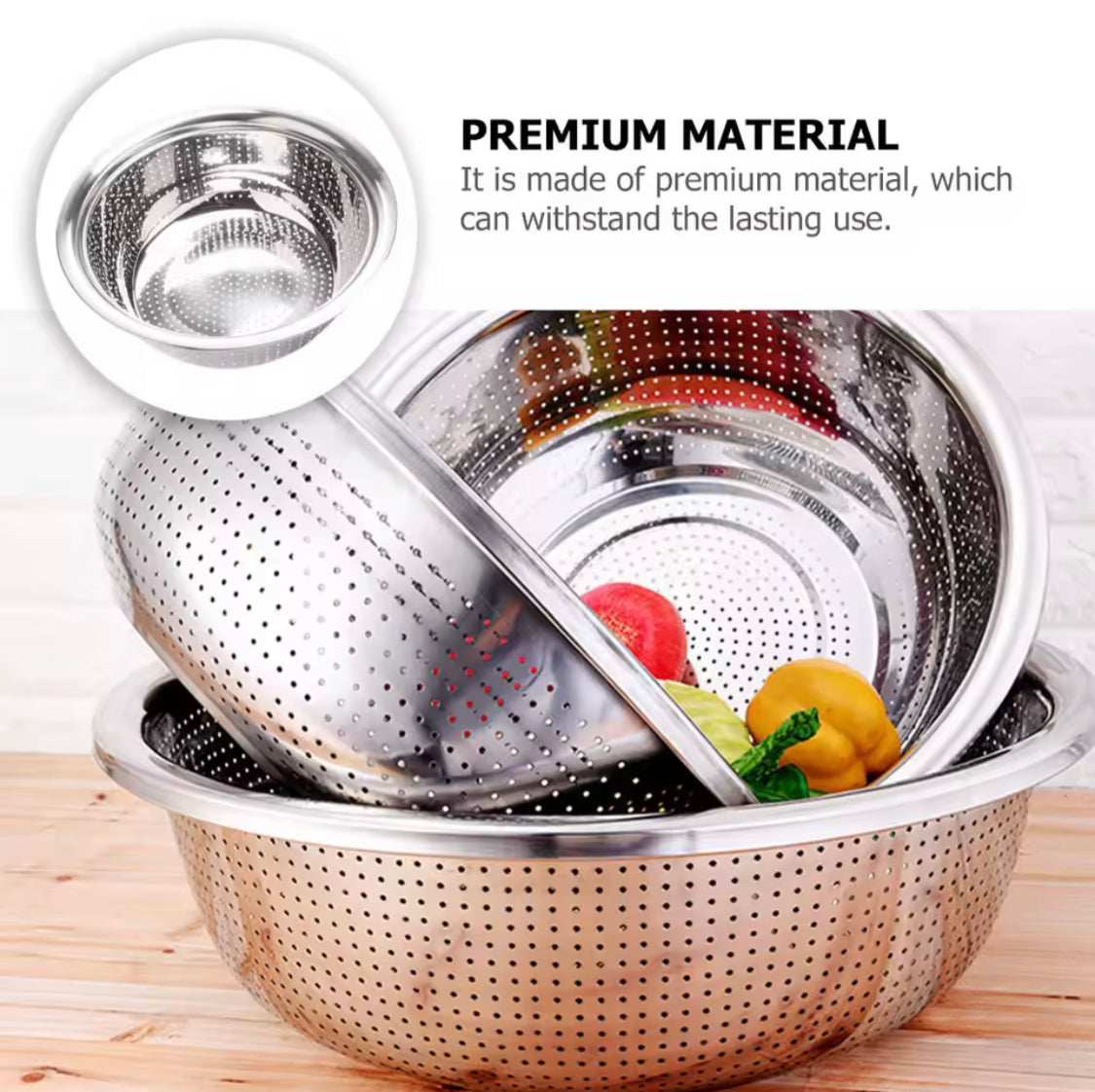 Stainless Steel Round Strainer, Fruit Basket Sifter, Stainless Steel Colander, Vegetable Washing Strainer