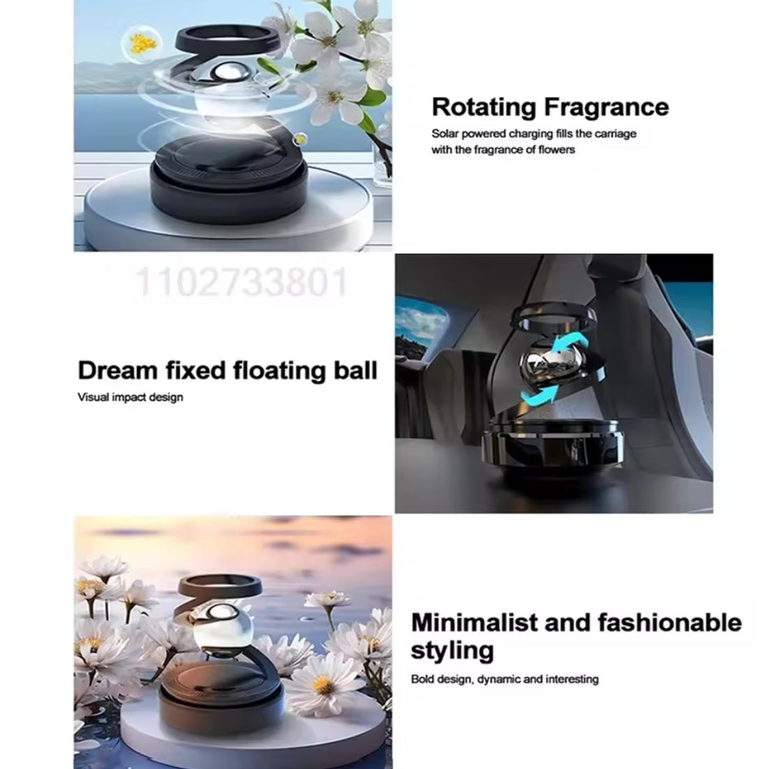 Solar Powered Car Diffuser, Solar Powered Rotating Car Aromatherapy Diffuser, Durable Alloy Fragrance Diffuser, Car Air Freshener Diffuser
