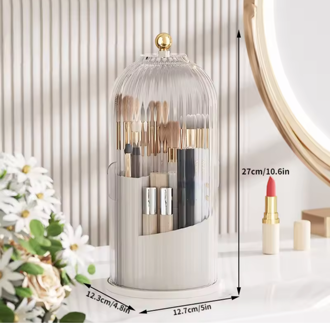 360° Cage Shape Rotating Makeup Brush Holder, Cage Shape Brush Organizer, Lipstick and Eyebrow Pencil Holder, Makeup Brush Holder Organizer