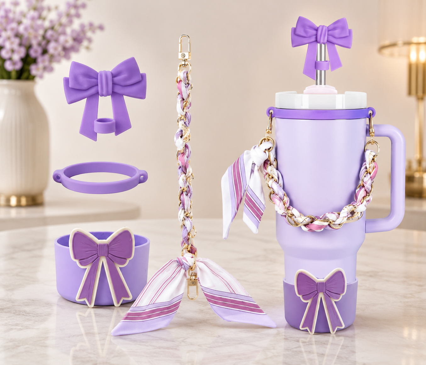 Cute Bow Tumbler Decoration Kit, 40oz Tumblers Accessory Kit, Aesthetic Bow Tumbler Accessory Bundle