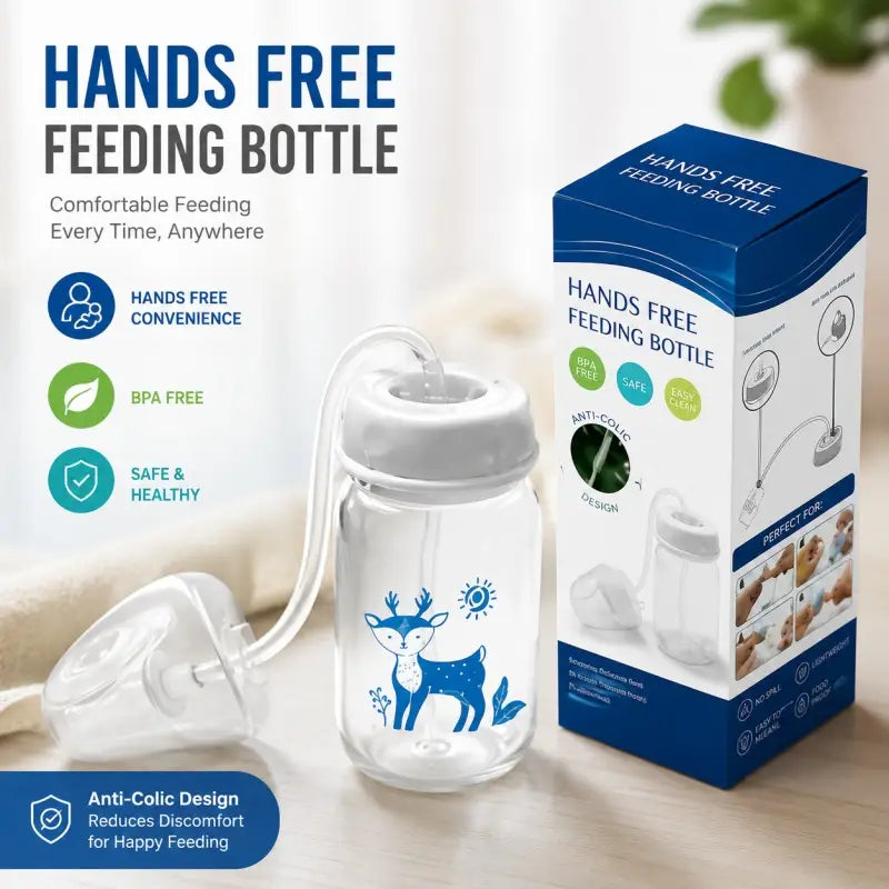 Hands Free Baby Feeding Bottle, Anti Colic BPA Free Nursing Bottle with Silicone Tube, Self Feeding Baby Milk Bottle