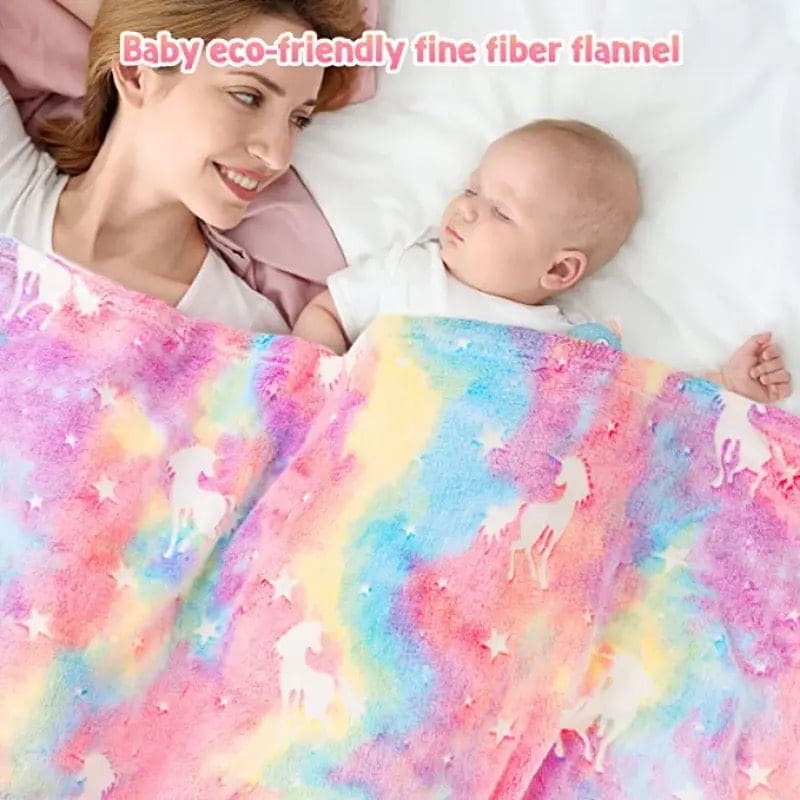 Glow In The Dark Blanket, Luminous Glowing Blanket For Kids, Super Soft Cozy Warm Rainbow Blanket, Unicorns Flannel Throw Blanket, Sleepiwsh Unicorn Kids Glow Throw, Rainbow Blanket Birthday for Toddler Kids, Cozy Soft Fluffy Fleece Nap Sleep Blankets