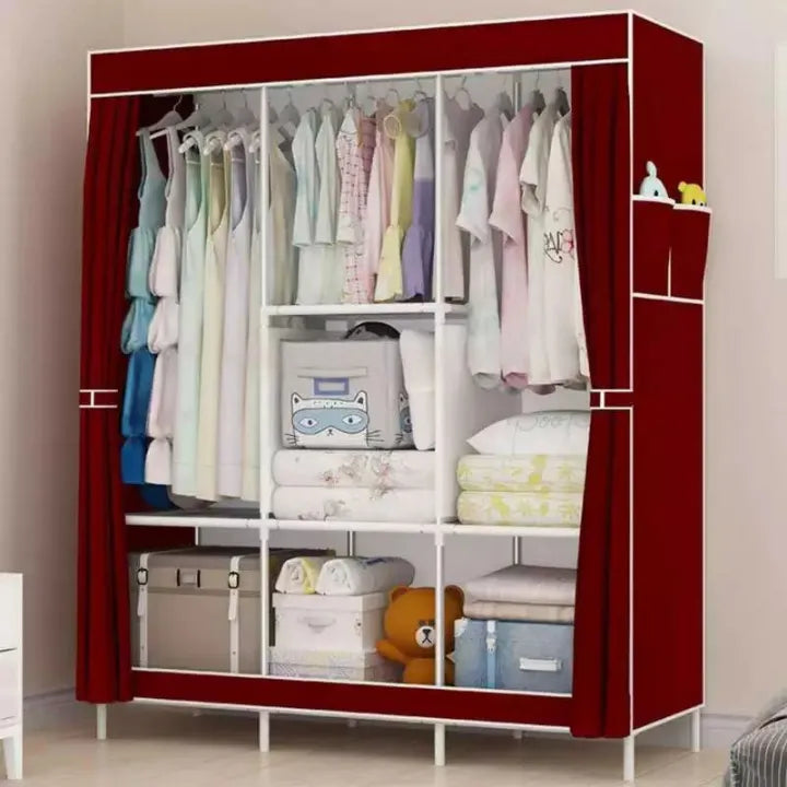 Portable Clothes Storage Cabinet, Multi Layer Fabric Wardrobe Organizer, Heavy Duty Portable Storage Wardrobe, Fabric Closet with Hanging & Storage Shelves