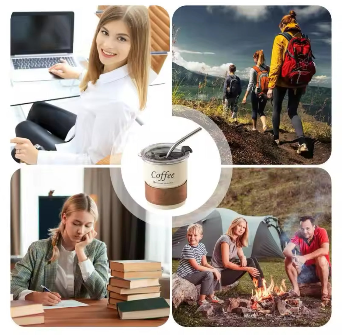 300ml Stainless Steel Insulated Mug With Lid, Multifunction Coffee Cup With Straws, Portable Heat Resistant Coffee Cup For Outdoor Camping