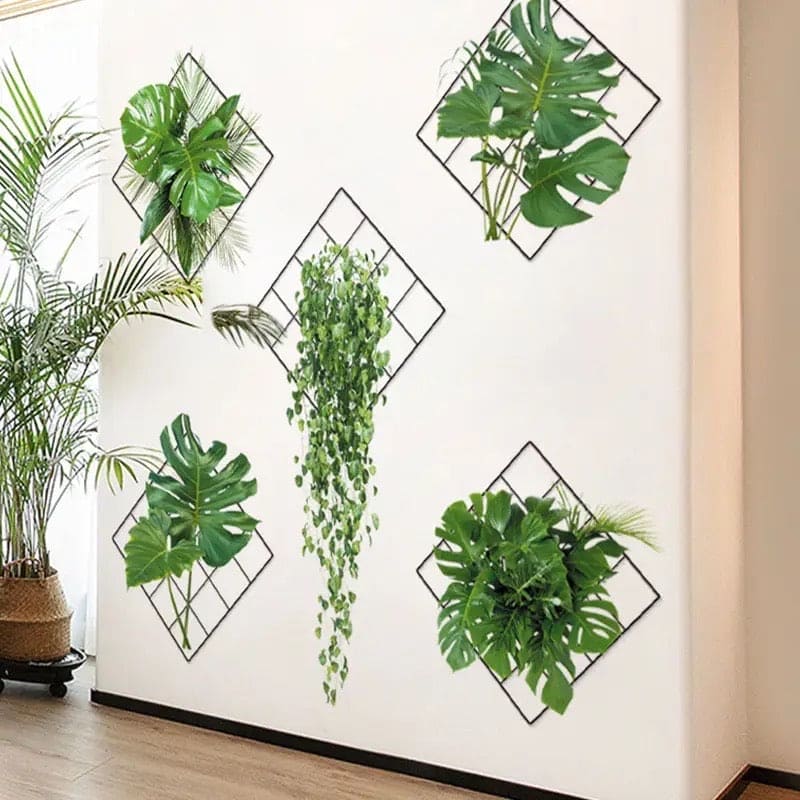 Green Plant Wall Sticker, 3D Artificial Plant Framed Wall Art, Indoor Leaves Wall Frame, Water Proof Affirmation Stickers, Removable DIY Green Leaf Flower Bonsai Wall Sticker, Self-Adhesive Home Decor Art Mural for Bedroom, Living Room, Kitchen, Office
