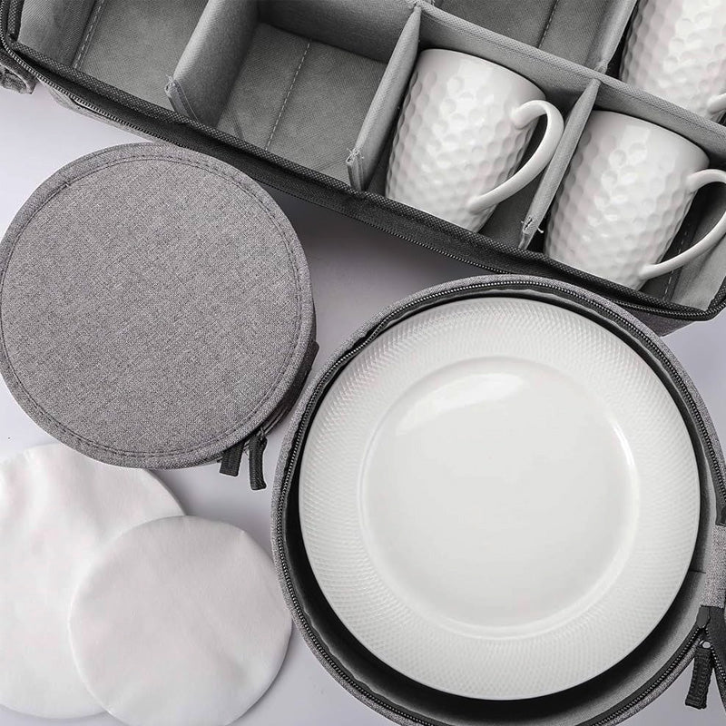 5pcs Dishware Storage Organizer, Foldable Dinnerware Storage Organizer, Kitchen Crockery Storage Organizer, Stackable Plate & Cup Storage Case, Portable Dishware Storage Bag