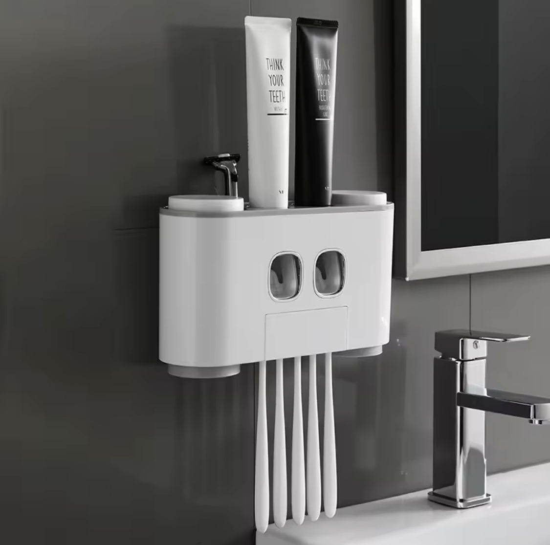 Wall Mounted Toothbrush Holder And Toothpaste Dispenser, Toothpaste Squeezer, Hands Free Toothpaste Dispenser, Toothbrush Holder, Bathroom Organizer