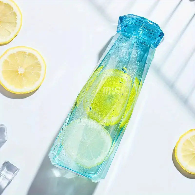 Diamond Water Bottle, Crystal Glass Cup With Lid, 420ml Transparent Bottle With Cover, Portable Exquisite Geometric Summer Bottle, Drinkware Multifunctional Outdoor Sports Glass Cup, Simple Portable Leakproof Bottles