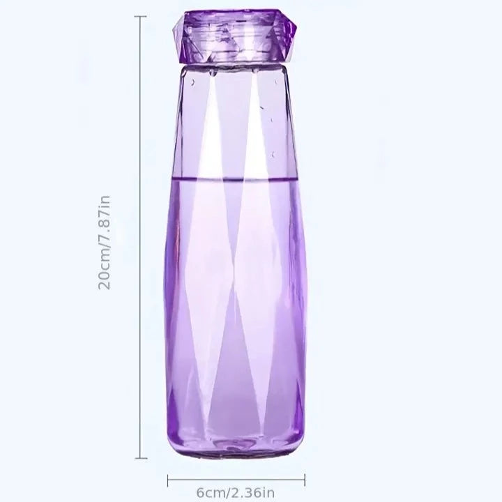 Diamond Water Bottle, Crystal Glass Cup With Lid, 420ml Transparent Bottle With Cover, Portable Exquisite Geometric Summer Bottle, Drinkware Multifunctional Outdoor Sports Glass Cup, Simple Portable Leakproof Bottles