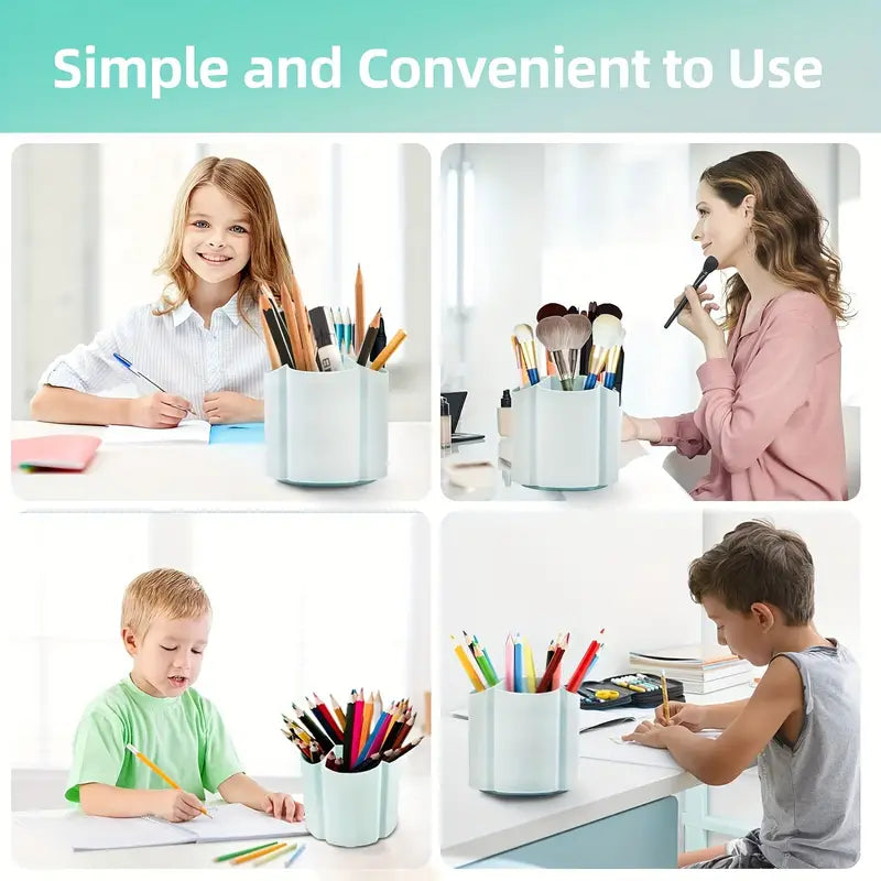 Versatile Desktop Storage Bucket, Plastic 3 Position Pencil Storage Box, Multifunctional Anti-deformed Round Box, Student Desk Storage Box, Home Use Multifunctional Makeup Brush Organizer Box, Home Office School Desktop Stationary Cup