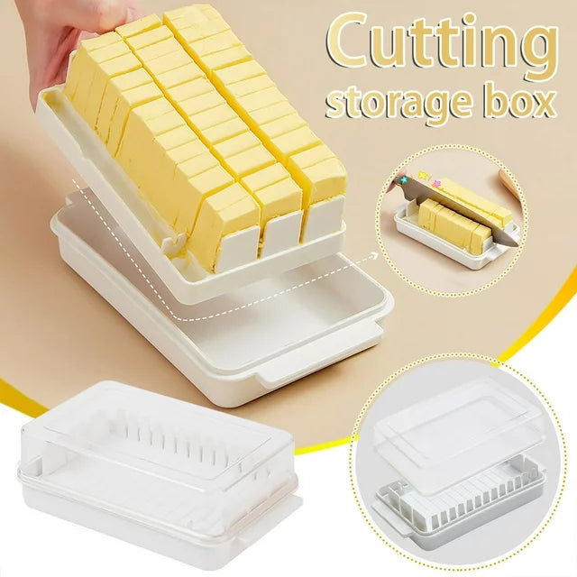 Butter Cutting Box, Crisper Butter Cutting Case With Lid, Cheese Butter Cutting Storage Box, Butter Refrigerator Fresh Keeper Container, Transparent Plastic Butter Box With Cover