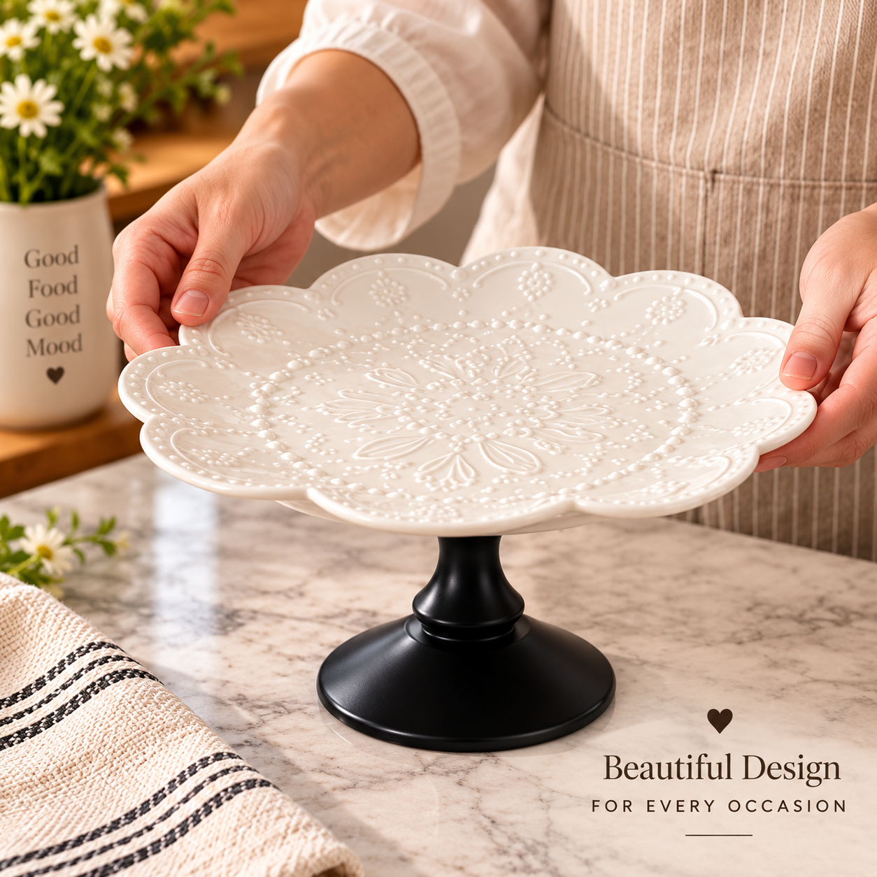 Elegant Floral Ceramic Cake Stand, Dessert And Cupcake Serving Display with Pedestal Stand, Decorative Cake Serving Stand