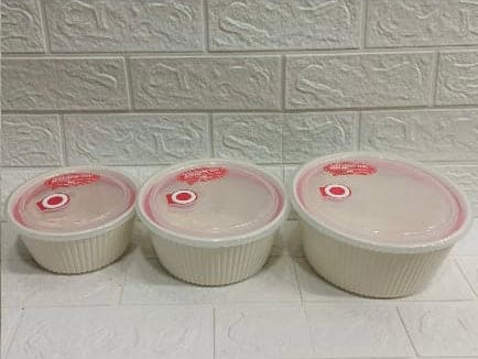 Set Of 3 Open Lid Bowl, Fresh Keeping Bowl, Pudding Custard Cups, Baking Bowl Set