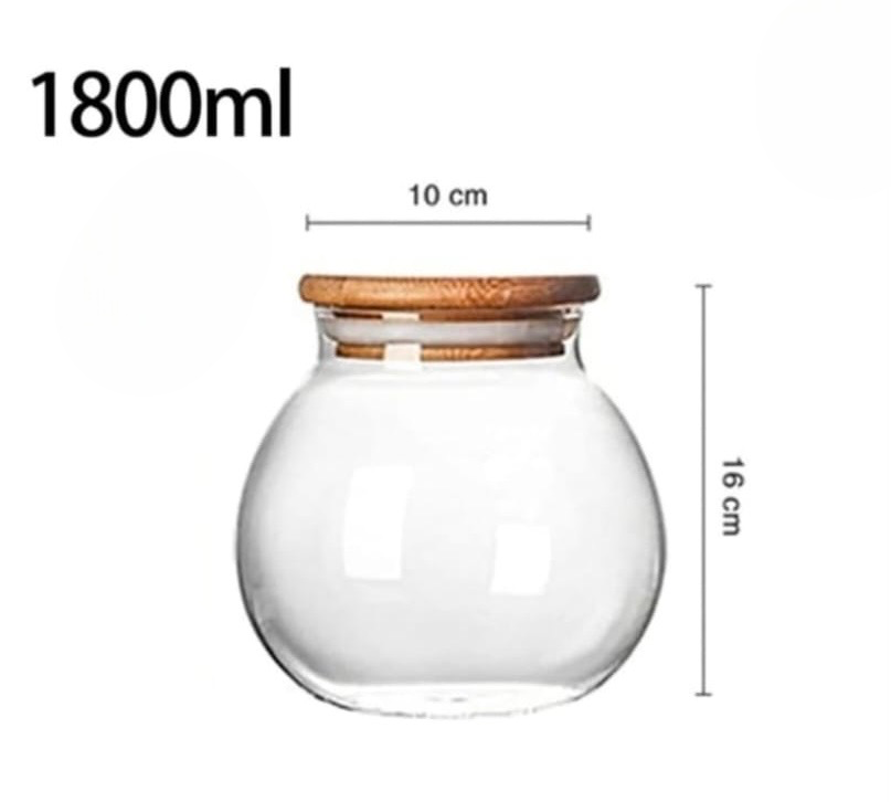 Round Glass Storage Jar With Wooden Cap, Transparent Spherical Glass Food Storage Container, Coffee Beans Storage Bowl