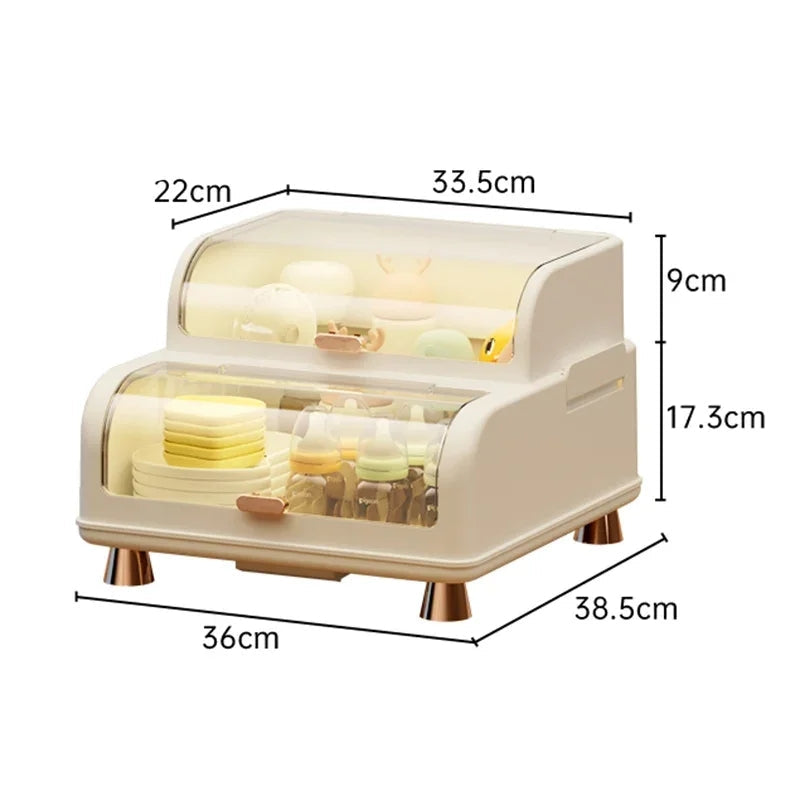 Double Layer Kitchen Dish Rack with Lid, Dustproof Dish Rack Organizer, Kitchen Dish Drying Rack, Multifunctional Storage Organizer