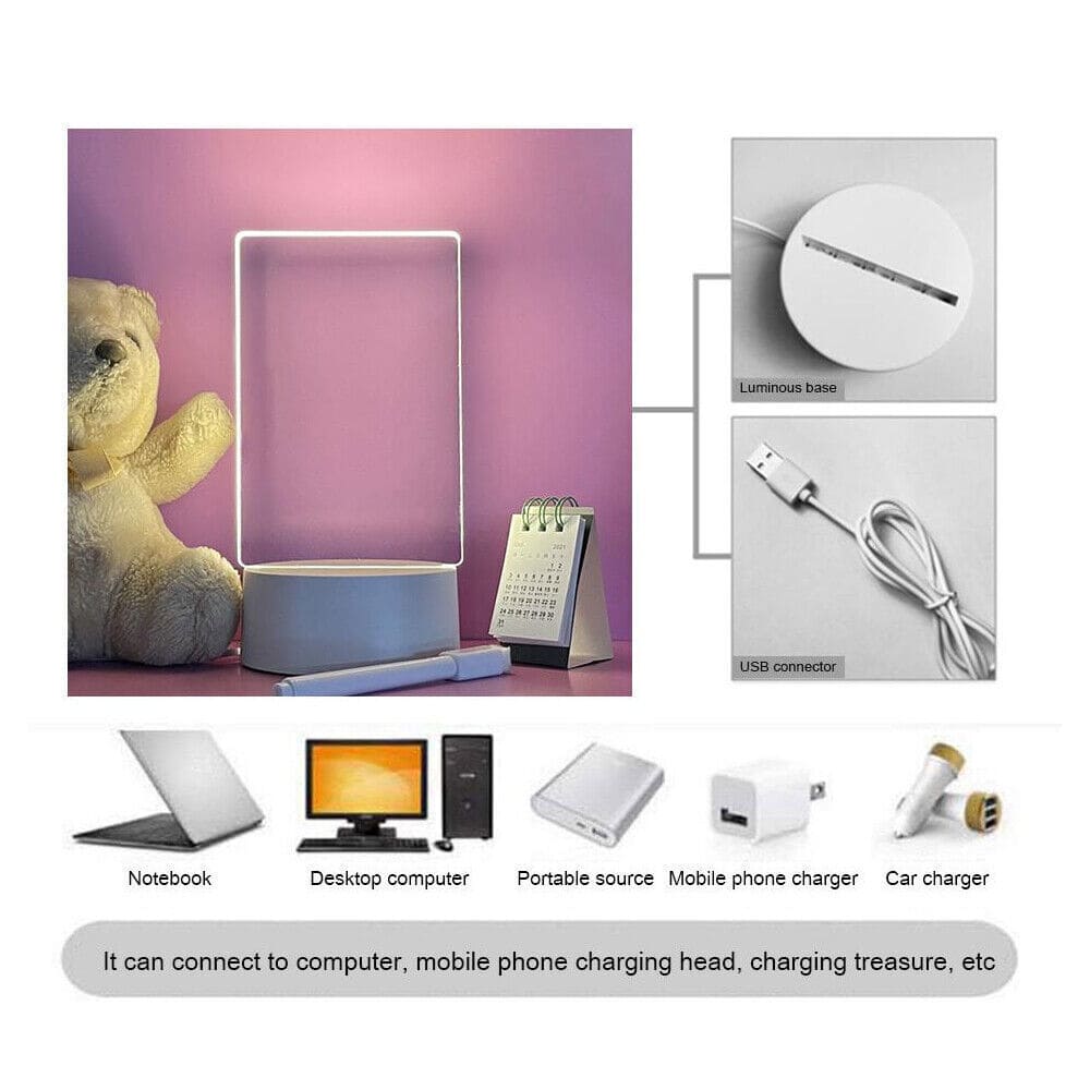 Writing Led Lamp, Led Note Board, Acrylic Erasable Message Small Board, Creative Led Night Light USB Message Board With Pen, Decoration Night Lamp, Rewritable Message Board with Warm Soft Light, LED Photocopying Table Drawing Board