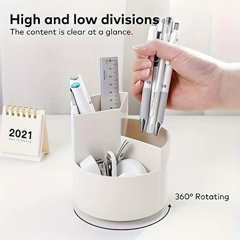 Versatile Desktop Storage Bucket, Plastic 3 Position Pencil Storage Box, Multifunctional Anti-deformed Round Box, Student Desk Storage Box, Home Use Multifunctional Makeup Brush Organizer Box, Home Office School Desktop Stationary Cup
