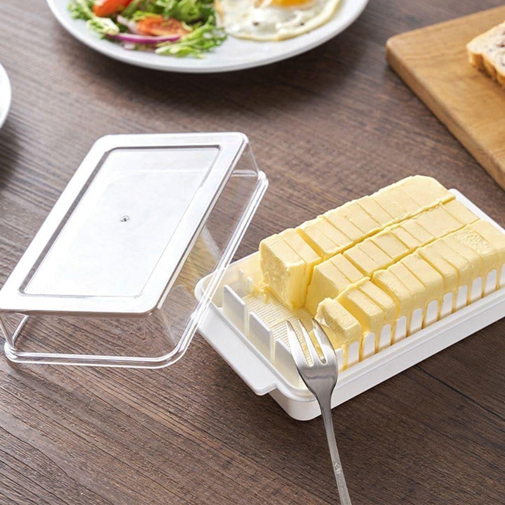 Butter Cutting Box, Crisper Butter Cutting Case With Lid, Cheese Butter Cutting Storage Box, Butter Refrigerator Fresh Keeper Container, Transparent Plastic Butter Box With Cover