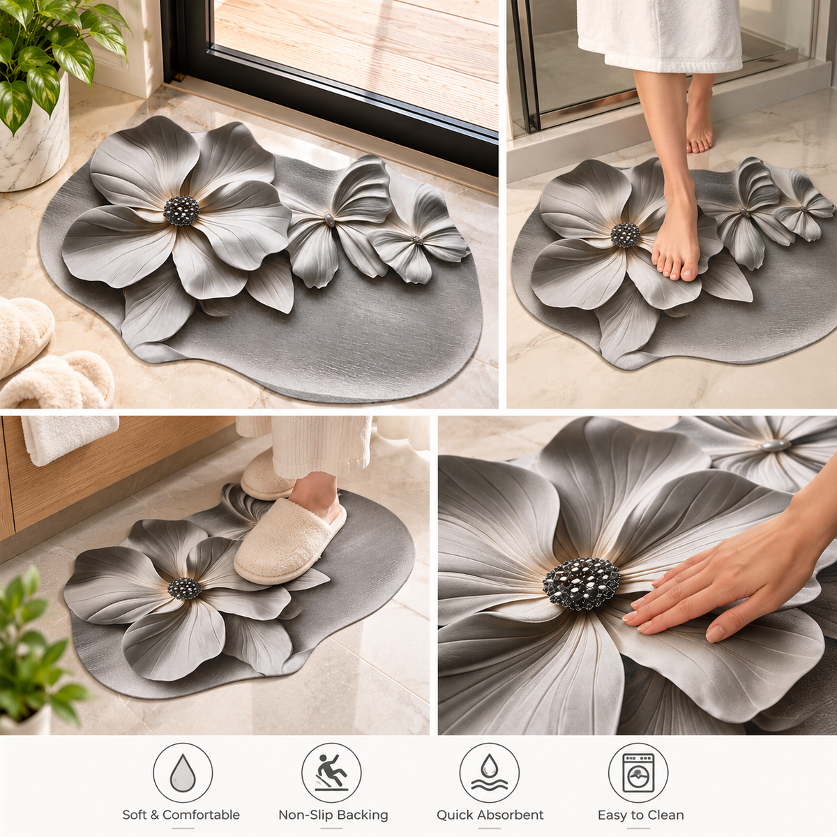 3D Floral Butterfly Decorative Mat, Luxury Blossom Decorative Mat, Butterfly Blossom Decorative Rug