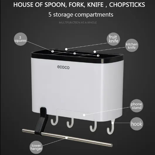 Wall Mounted Cutlery Holder, Utensils Holder Drainer Basket Chopsticks Tube Cutlery Kitchen Organizer, Kitchen Sink Drainage Shelf, Cutlery Spoon Fork Knife Holder Shelf