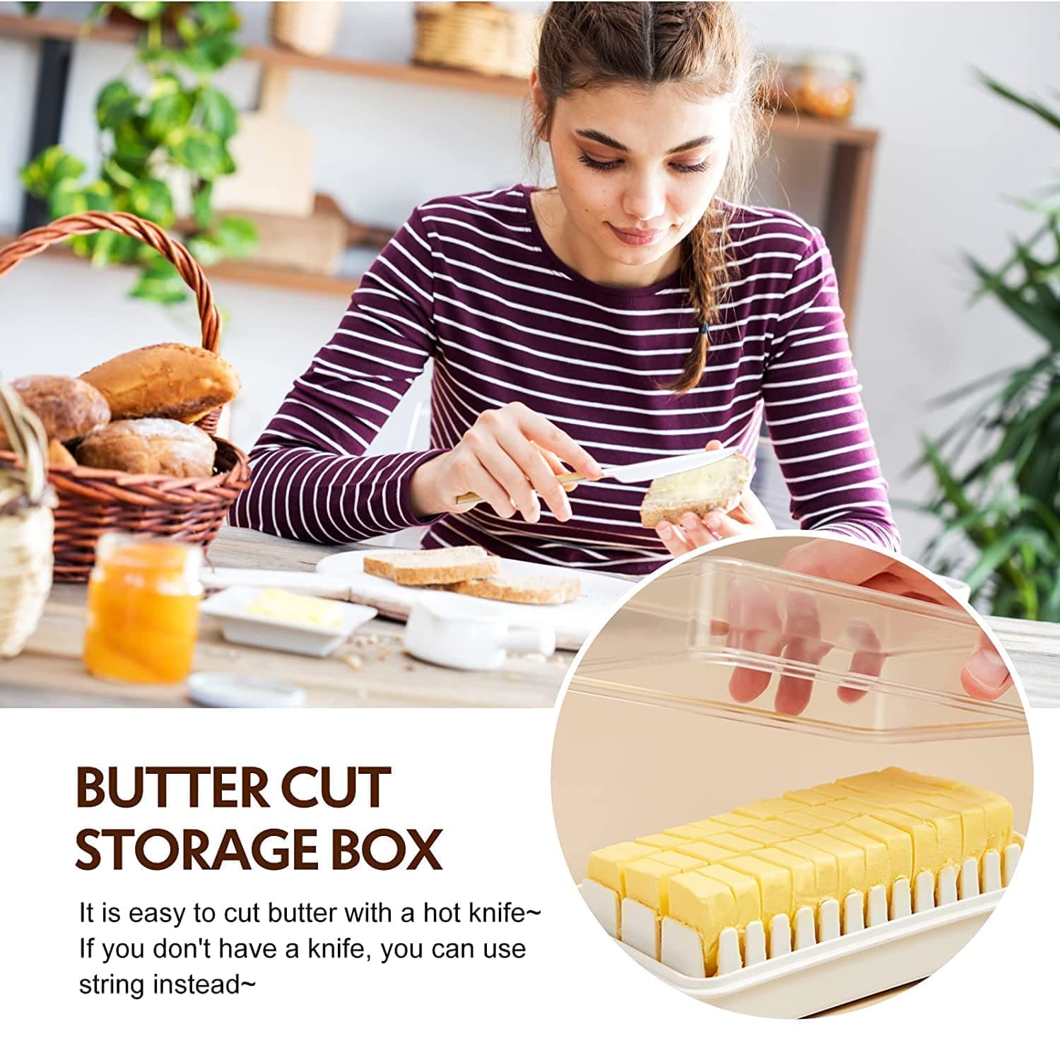 Butter Cutting Box, Crisper Butter Cutting Case With Lid, Cheese Butter Cutting Storage Box, Butter Refrigerator Fresh Keeper Container, Transparent Plastic Butter Box With Cover