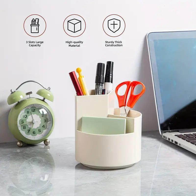 Versatile Desktop Storage Bucket, Plastic 3 Position Pencil Storage Box, Multifunctional Anti-deformed Round Box, Student Desk Storage Box, Home Use Multifunctional Makeup Brush Organizer Box, Home Office School Desktop Stationary Cup