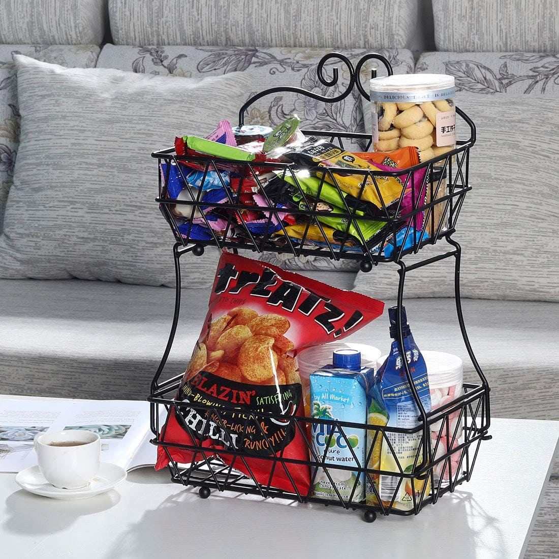 Regular Metal Fruit Basket, 2 Tier Metal Bread Basket, Portable Kitchen Storage Countertops Shelf Rack, Metal Black Fruit And Vegetable Storage Stand