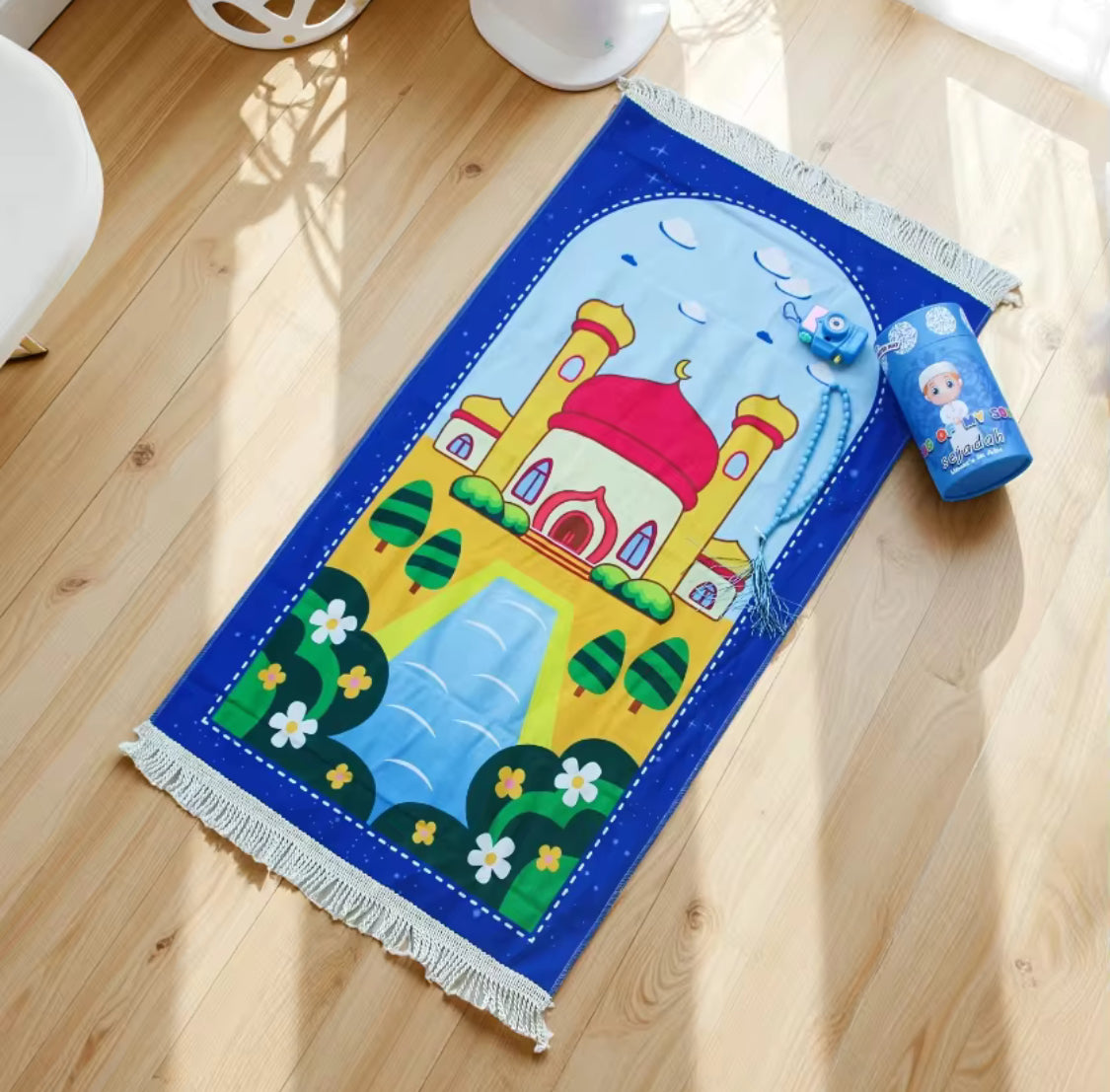 Kids Janamaz Rug With Gift Box, Children Prayers Mat With Tasbeh, Islamic Gifts Set With Prayers Beads With Coin Box, Kids Camera, Travel Prayer Mat