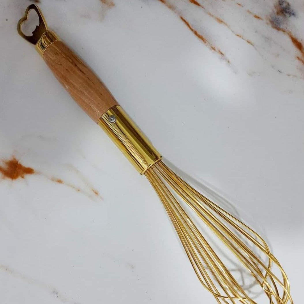 Gold Wooden Egg Beater, Balloon Wire Whisker, Kitchen Tool Cream Milk Egg Beater, Portable Handheld Egg Beater, Manual Whisk Dough Mixer Blender