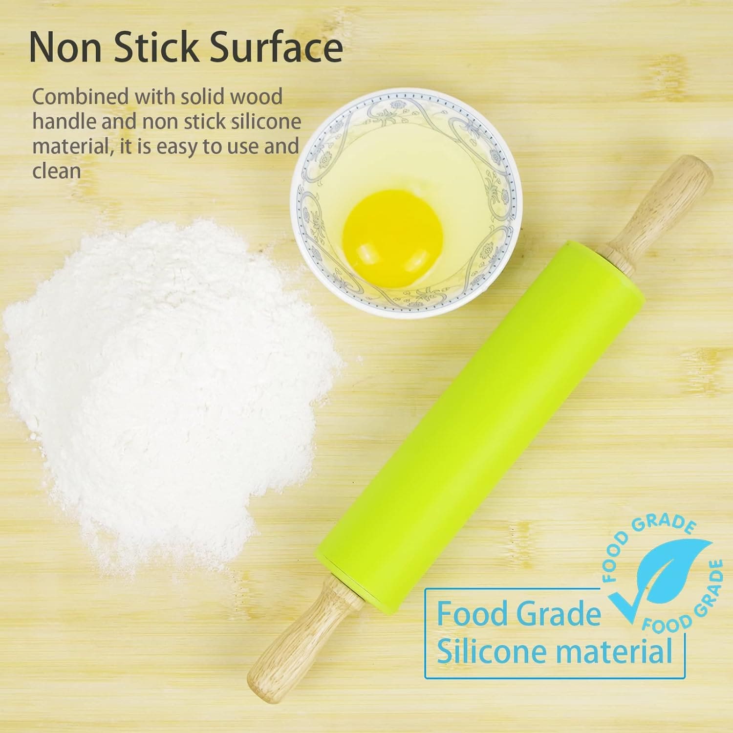 Silicone Dough Roller, Wooden Handle Dough Roller, Dumpling Skin Pressing Flour Stick Baking Tool, Kitchen Roti Belan, Non Stick Surface Baking Roller, Kitchen Cooking Accessories