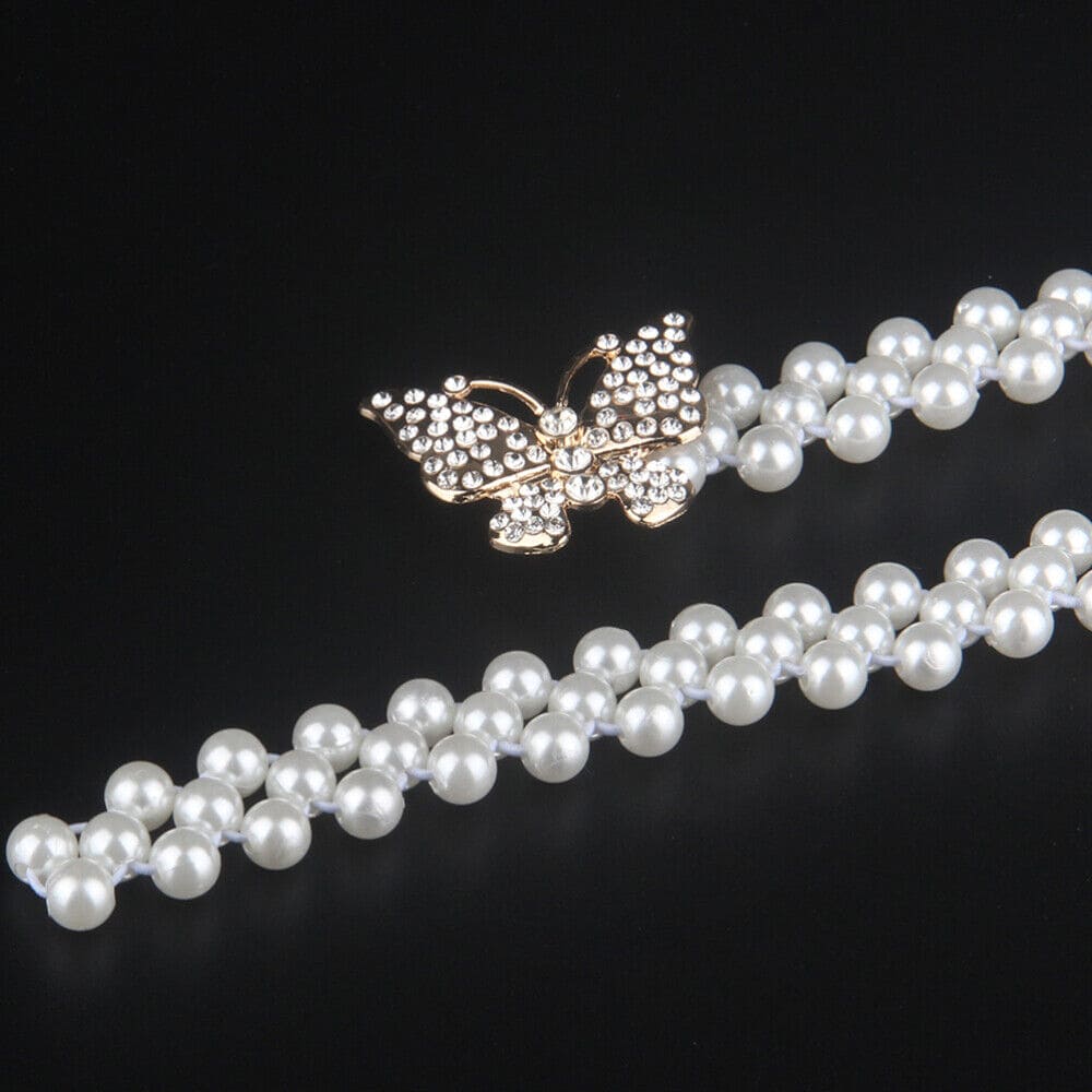 Pearl Waist Chain, Korean Version Rhinestone Pearl Decorative Belt, Fashion Sweet Dress Elastic Belt, Women Designer Belt, Elegant Elastic Pearl Waist Chain, Pearl Design Stretchable Waist Belt For Casual And Partyware