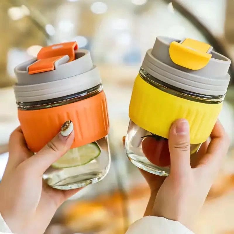 Modern Travel Mug, 350ml Double Drinking Glass, Lovely Glass Straw Cup, Portable Accompanying Coffee Cup, Couple Silicone Anti Scalding Water Cup