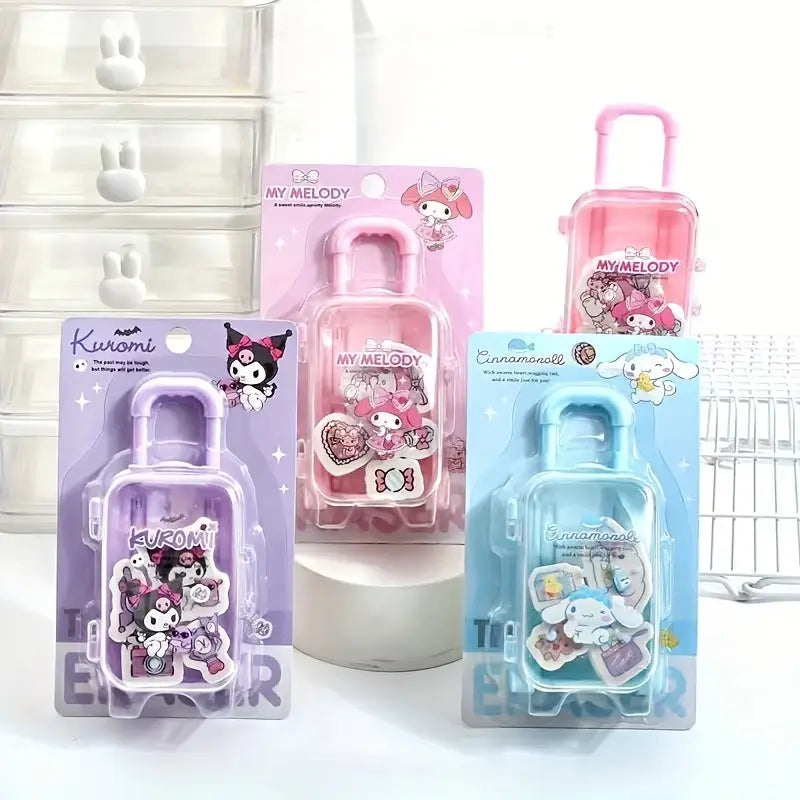 Cute Kawaii cartoon Rubber Eraser Suitcase Toy, 4pcs Suitcase Style Eraser Set, School Kids Eraser Set