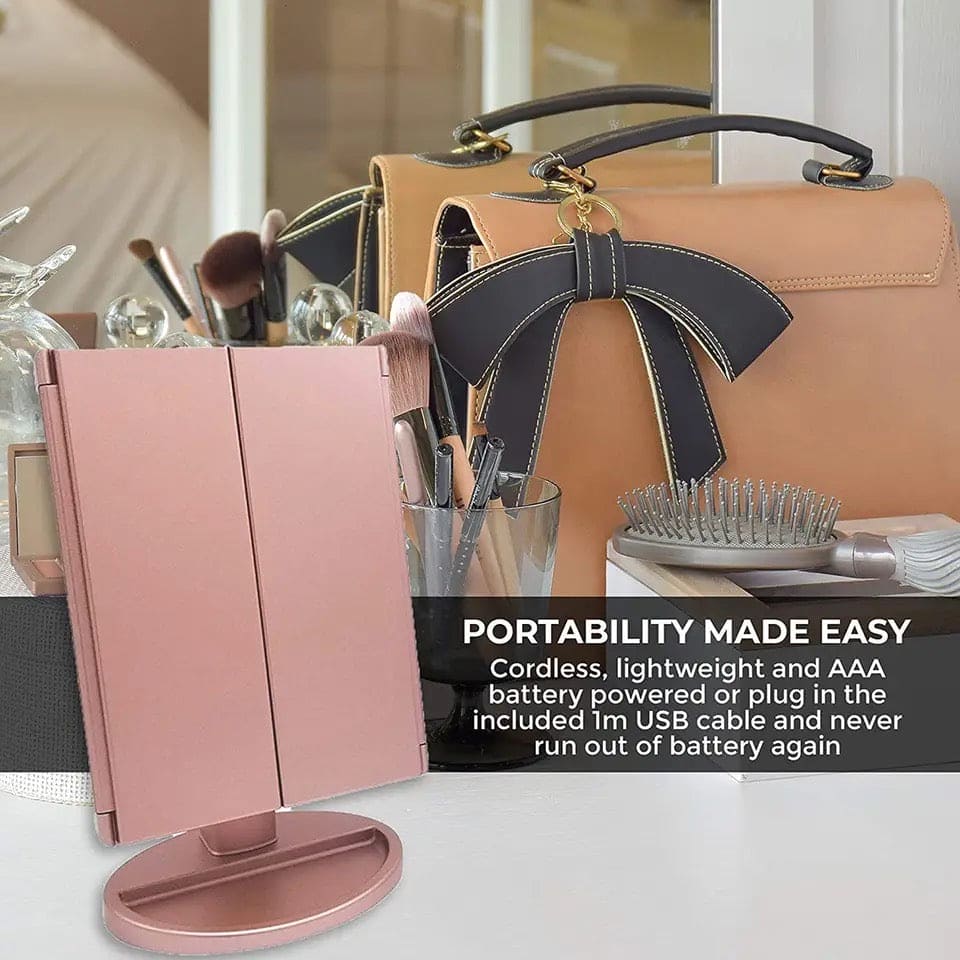 LED Zooming Mirror, 22 LED Light Makeup Mirror, Magnifying Cosmetic Mirror, 180 Rotation Adjustable Touch Dimmer Table Makeup Mirrors, Tri Fold Makeup Mirror, Smart Complementary Makeup Mirror, Vanity Dimmer Beauty Table Mirror