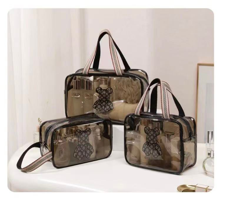 Set Of 3 Transparent Bear Cosmetic Pouch, Waterproof Transparent Makeup Bag, Multipurpose Women Cosmetic Bag, Travel Toiletry Washbag With Zipper