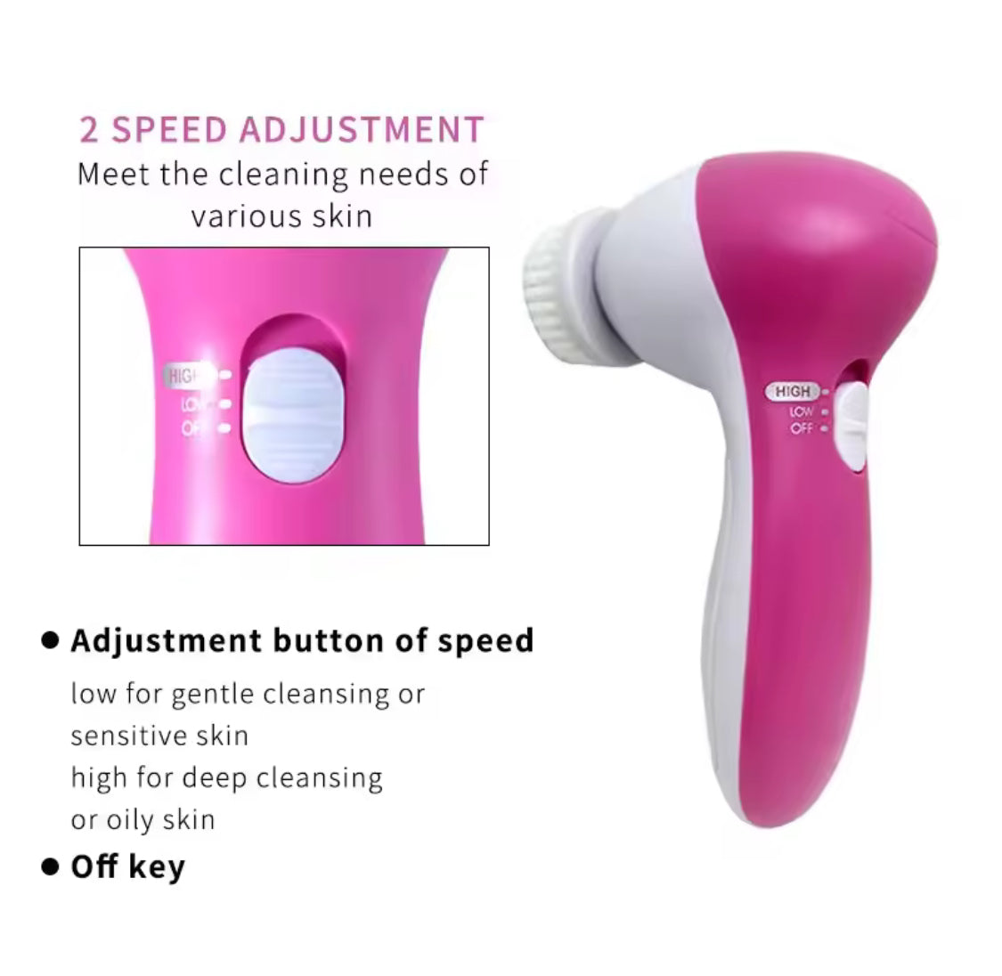 5 In 1 Multifunctional Face Cleansing Brush, Battery Powered Facial Cleaner, Skin Care Massager, Facial Cleanser Tools