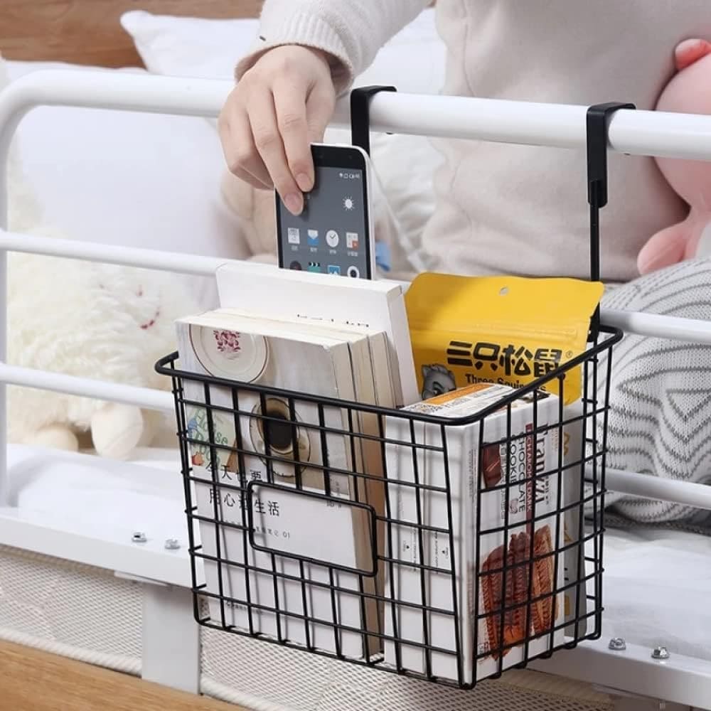 Wrought Iron Hanging Basket, Over Cabinet Door Hanging Storage Basket, Durable Bathroom Kitchen Wall Shelf, Stainless Steel Grid Storage Baskets, Iron Mesh Shelf Basket, Multifunction Hanging Basket, Under The Dormitory Hanging Shelf