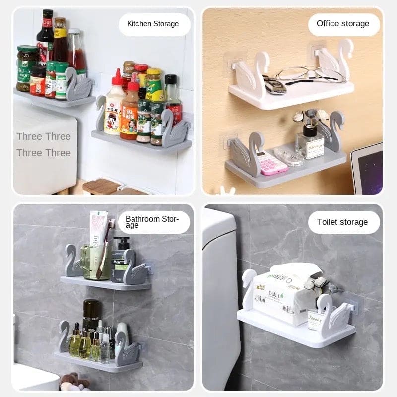 Swan Floating Shelf, Kitchen And Bathroom Storage Shelf, Multifunctional Storage Rack, Household Kitchen Bathroom Organizer Shelf, Wall Hanging Seasoning Storage Shelf, Wall Mounted Storage Organizer, Multipurpose Floating Shelf
